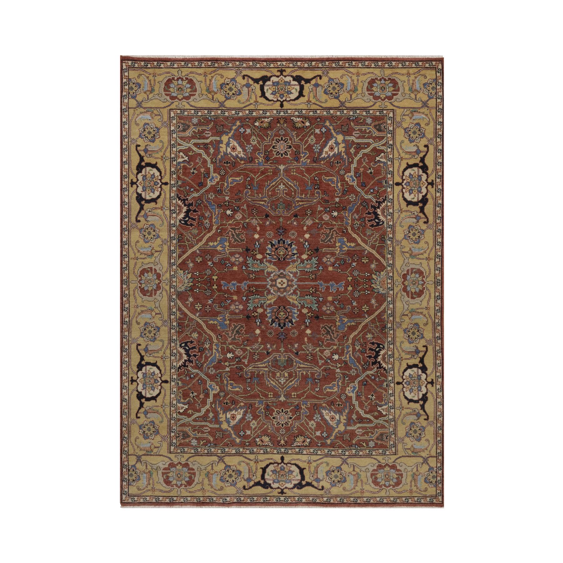 5'x7' Auburn Red, Antiqued Fine Heriz Re-Creation, All Over Design, Hand Knotted, Hand Spun New Zealand Wool, Soft Pile, Vegetable Dyes, Oriental Rug 